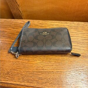 Coach Dark Brown Wristlet with Black Accents